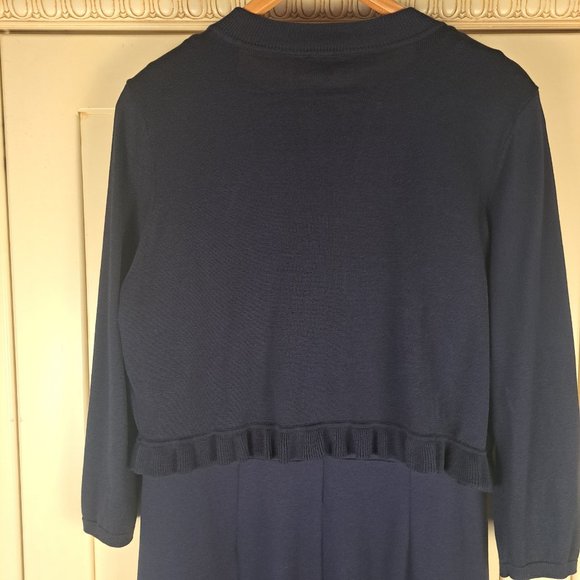 Talbots Women's Navy Cap Sleeve Dress with Ruffle Open Front Cardigan Size XL - Picture 12 of 16
